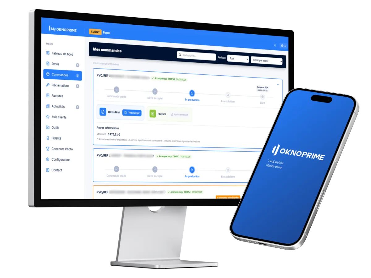 La demande de chiffrage My Oknoprime sur un écran d'ordinateur et un smartphone