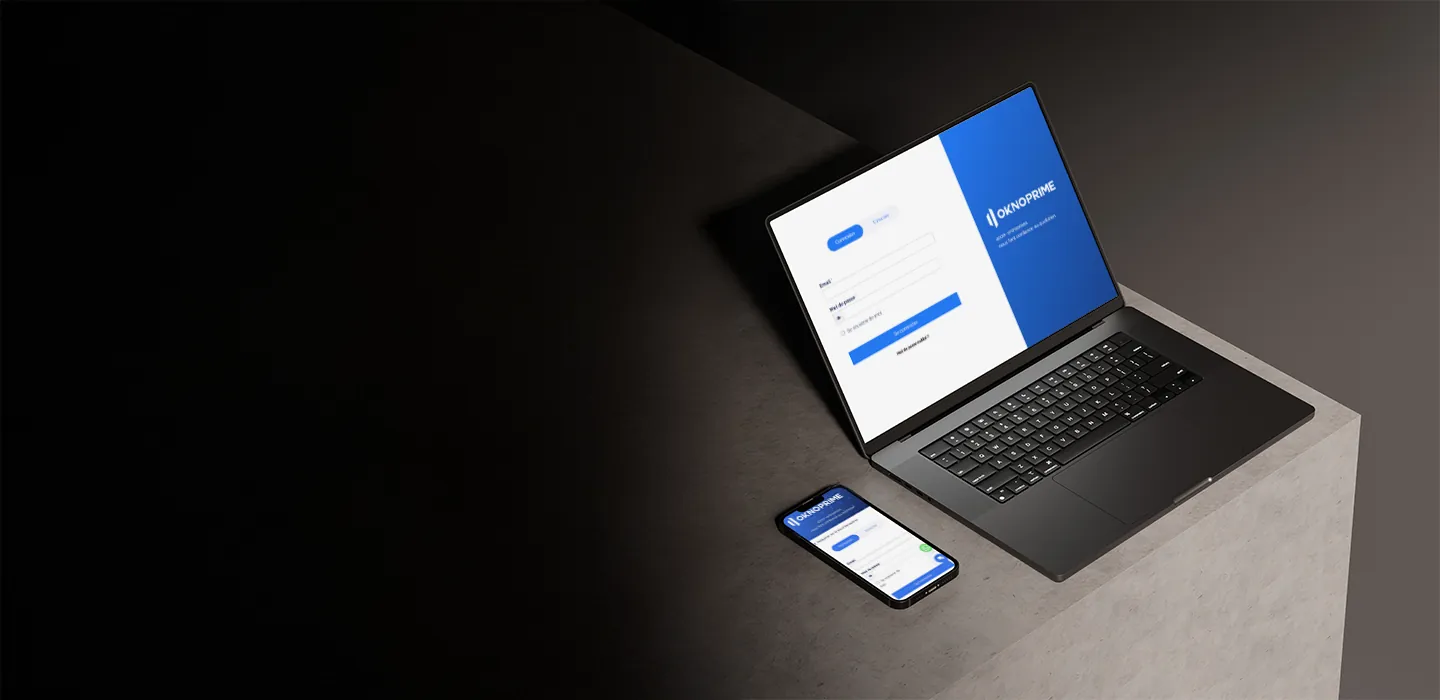 L'espace My Oknoprime sur un ordinateur portable et un smartphone