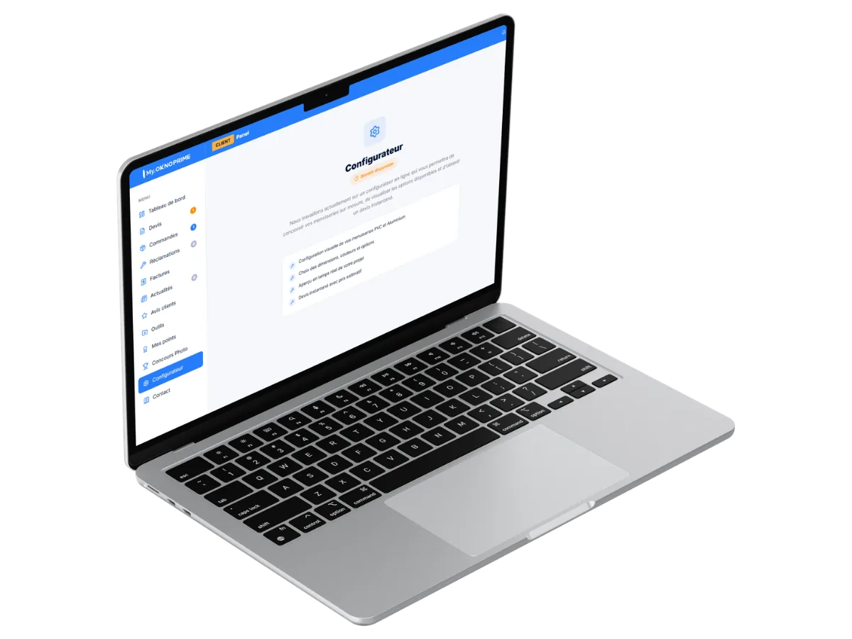 Le configurateur My Oknoprime sur un ordinateur portable